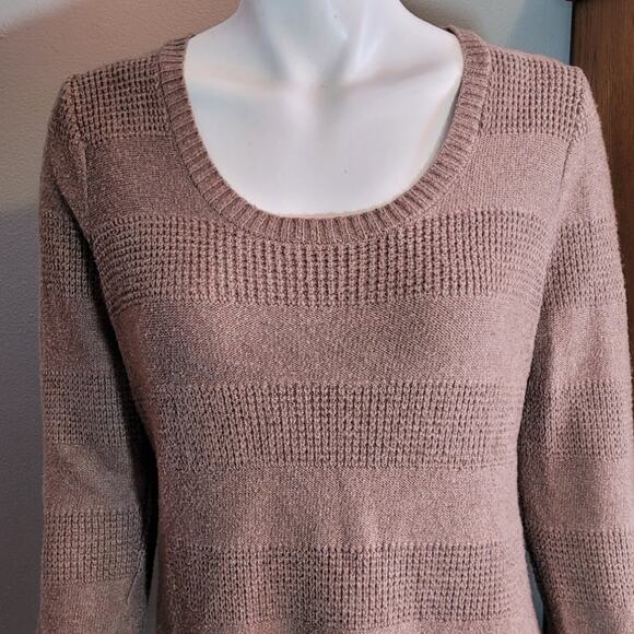 OLD NAVY Women Tan Mixed Stitch Knit Sweater Sz L Neutral Cable Fisherman Cozy - Picture 4 of 8